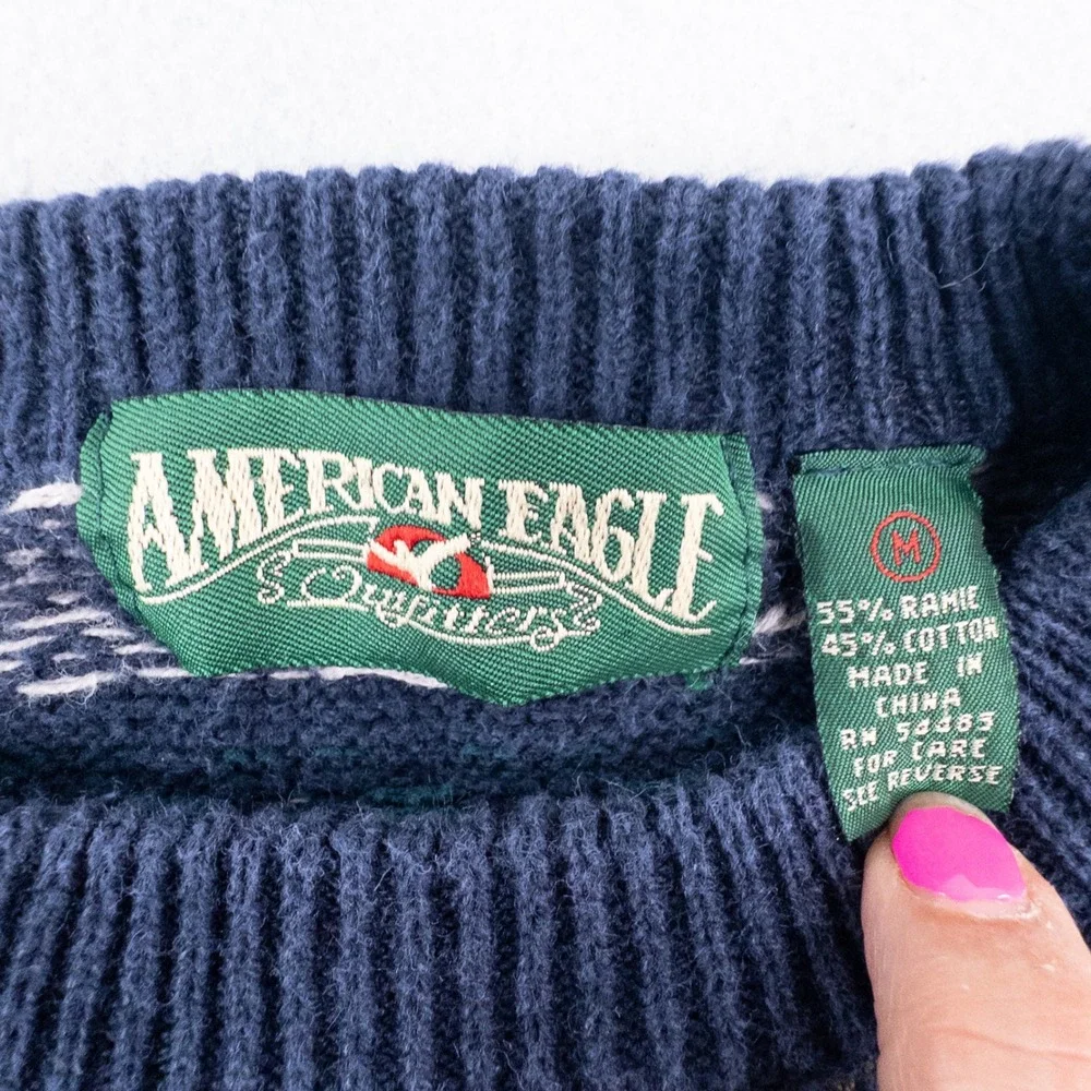 Vintage American Eagle Outfitters Nordic Fair Isle Sweater Unisex Medium Blue